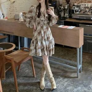 여자 미니원피스 플라워패턴 쉬폰 빅 허리밴딩 2컬러