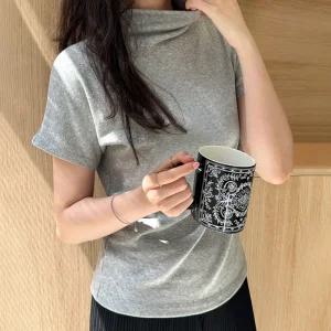 [데일리앤] 페넬 여성 반목티 스판 기본핏 반폴라 반팔티 하이넥 가을 사계절 이너 티셔츠