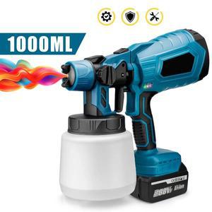 1000ML 전기 스프레이 건 고전력 무선 페인트 분무기 HVLP 자동 가구 강철 코팅 에어 브러시 Makita18V 배