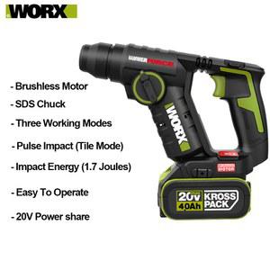 WORX WU380S 무선 로터리 해머 드릴 전동 공구 20V 3 in 1 전기 스크류 드라이버 SDS 척 브러시리스 모터 리튬 배터리 DS-VQ