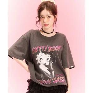 BETTY BOOP [얼킨 X 베티붑] 글래머 반팔 티셔츠차콜 156997
