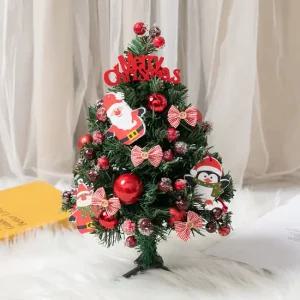 크리스마스 미니트리 완제품 풀세트 체크 큐티 30cm 나무 테이블 탁상용 장식
