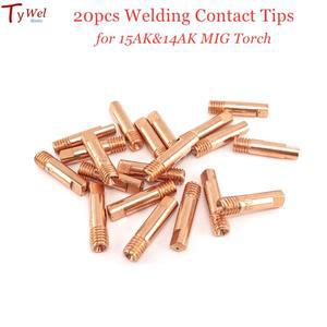 20PCS 15AK 연락처 팁 ECu 용접기 소모품 0.6 0.8 0.9 1.0 1.2mm M6x25mm MIG 토치 용 MAG 액세서리