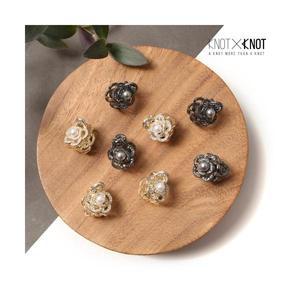 [KNOTXKNOT] 2p set 정갈하게 꽉 잡아주는 진주 포인트 메칼 로즈 미니 집게핀