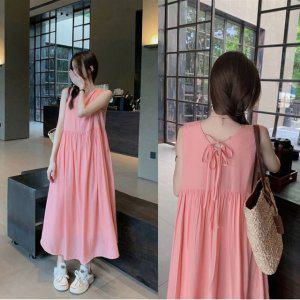 루즈핏 뒷트임원피스 민소매원피스 롱원피스 리본
