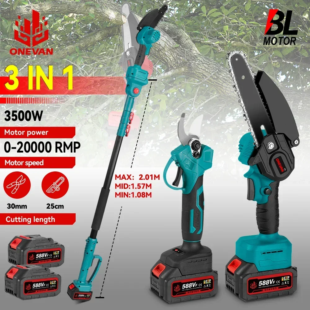 브러시리스 3500W 전기 전기 톱 텔레스코픽 폴 3 IN 1 Pruner 높은 분기 톱 21V 18V 배터리 용 정원 나무 가지 치기 도구