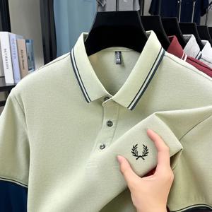 100% 순면 럭셔리 브랜드 신상 남성 자수 쇼트 여름 편안한 통기 마구 셔츠 비즈니스 캐주얼 티셔츠 반팔