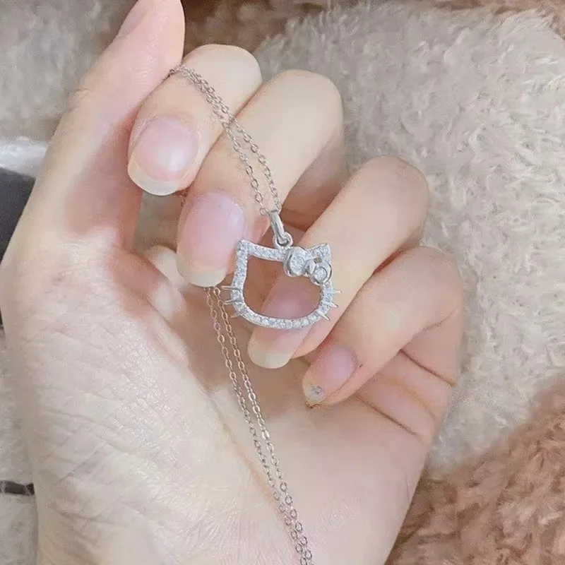 Sanrio 헬로 키티 목걸이 반지 애니메이션 피규어 만화 합금 보석 애니메이션 상품 장식 귀여운 어린이 생일 선물