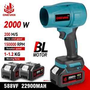 ONEVAN 송풍기 브러시리스 2000W, 200 M/S 제트 터보 송풍기,전기 터보 송풍기 제트 선풍기, 격렬한 자동차 건조기, 마키타 18V 배터리용 휴대용 먼지 블로잉 도구,