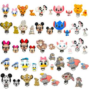 2pcs 한 세트 Moana Simba Dumbo marie 고양이 스티치 101 개 실리콘 클립 초점 구슬 젖꼭지 체인 클립 장난감 쥬얼리 액세서리