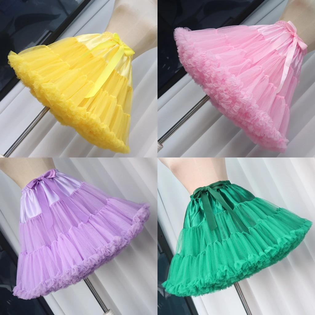 Womens Layered Pleated Tulle 페티코트 투투 푹신한 파티 코스프레 스커트 신축성있는 허리 공주 발레 댄스 페티코트 언더 셔츠