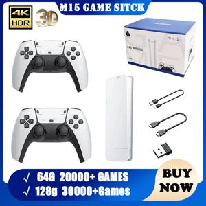 M15 게임 스틱 미니 TV 휴대용 게임 콘솔 무선 게임 패드 비디오 게임 128G 30000+ 레트로 게임 HD 출력 PS1 Et 용 2 인용