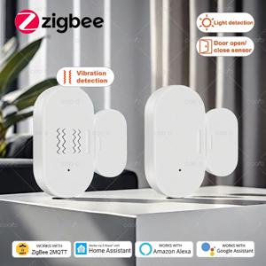 ZigBee 스마트 창문 센서 감지기 2 IN 1 Lux 또는 진동 감지 홈 보안 알람 홈 어시스턴트 Z2M과 함께 작동