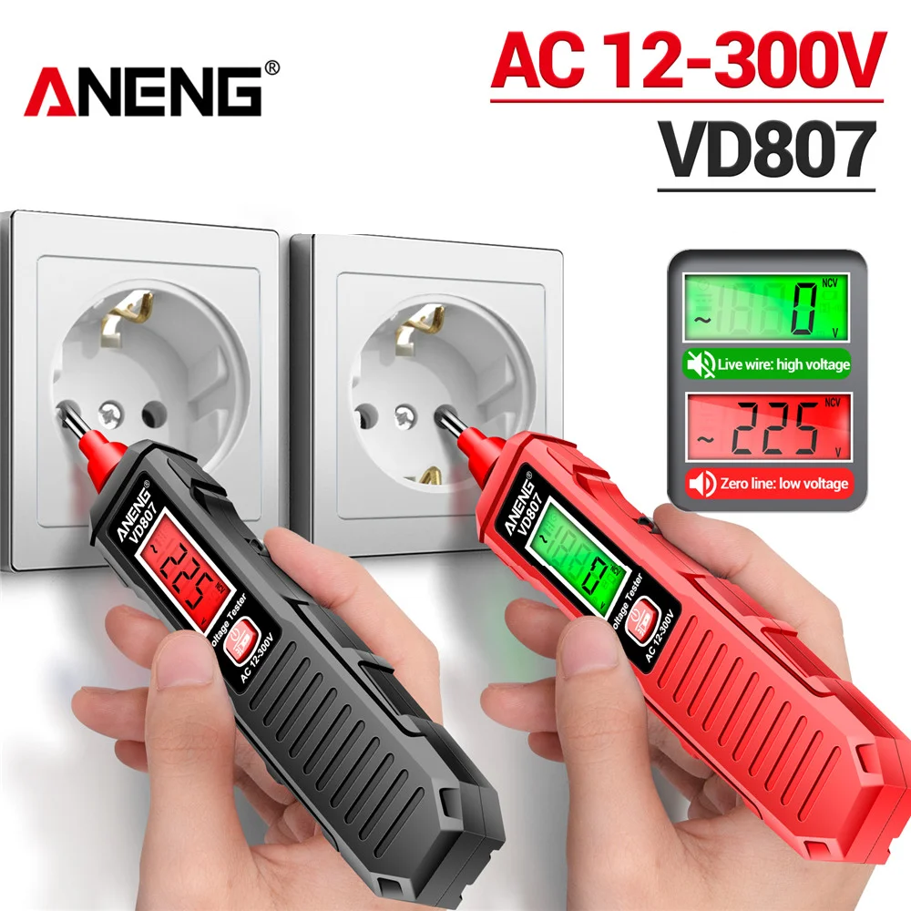ANENG VD807 한 단어 유도 휴대용 50/60Hz 스마트 전기 펜 테스터 NCV 센서 AC 12-300V 비접촉 와이어 감지기 도구