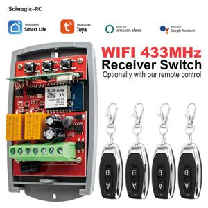 2CH Tuya Wifi 범용 차고 원격 제어 433 수신기 433.92MHz 송신기 스위치 차고 문 오프너 게이트 제어