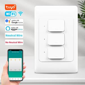 Tuya WiFi 스마트 벽 조명 스위치 중립선 없음 및 중립선 푸시 버튼 물리적 조명 스위치 Alexa Google 홈용 US/AU