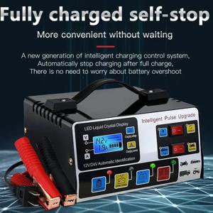 12V/24V 자동차 배터리 충전기 220W 고전력 완전 자동 펄스 수리 스마트 LCD 디스플레이 전체 자체 정지 배터리 고속 충전기