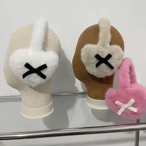귀여운 활 매듭 귀마개, 패션 플러시 하트 푹신한 귀마개, 방한, 두꺼운 여성용 이어 커버, 신제품