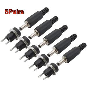 5쌍 5.5x2.1mm DC 전원 플러그 남성 여성 잭 소켓 너트 패널 마운트 DC 전원 어댑터 커넥터