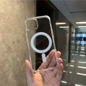iPhone 16 15 14 13 12 11 Pro Max XS XR 8 Plus Magsafe 자기 무선 충전 케이스 용 투명 자기 원형 전화 케이스