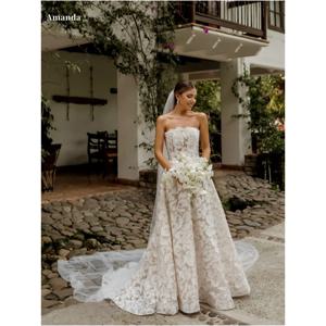 아만다 맞춤형 화이트 레이스 댄스 파티 드레스 Strapless 바닥 길이 헤드 베일 vestidos de noche Trailing A-line Formal Evening 2025