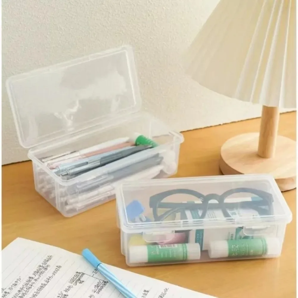 4PCS 투명 플라스틱 보관 상자 보석 사무용품에 대 한 경첩 뚜껑 주최자 홈 장식 공예에 대 한 쌓을 수있는 컨테이너