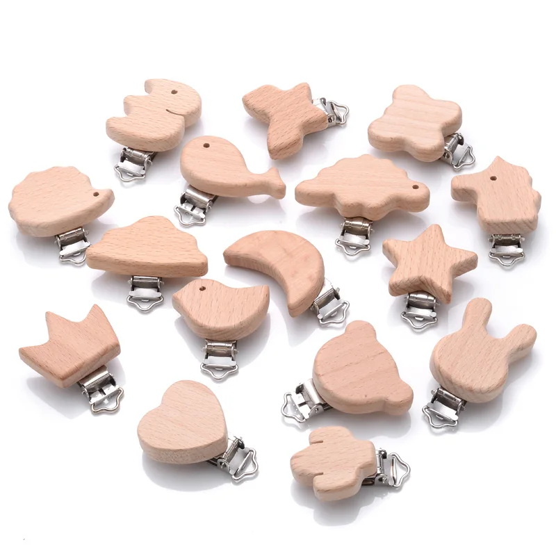 5Pcs 나무 젖꼭지 클립 너도밤 나무 나무 동물 자연 더미 클립 DIY 아기 젖꼭지 체인 Teether 장난감 액세서리 BPA 무료