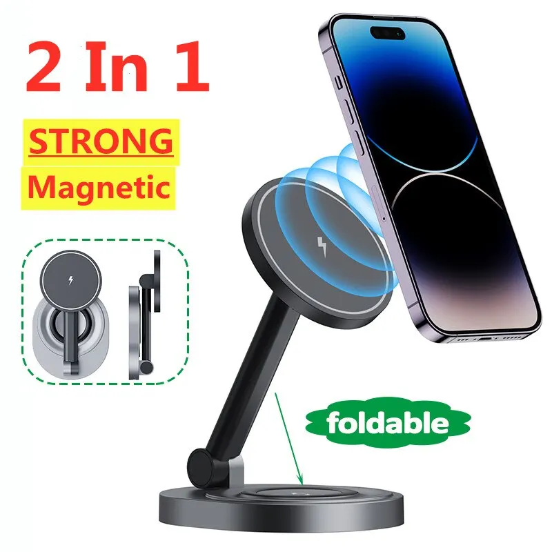 2 In 1 자기 무선 충전기 스탠드 패드 iPhone 15 14 13 Pro Max Mini Airpods Pro 2/3 용 접이식 고속 충전 스테이션 독