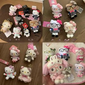 새로운 Sanrio 헬로 키티 만화 봉제 인형 키 체인 귀여운 애니메이션 선물 안경 스트랩 가방 매력 액세서리
