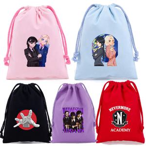 수요일 시리즈 Drawstring 가방 미국 드라마 Addams 데이터 케이블 보조베터리 보관 주머니 귀여운 여성 방진 메이크업 가방