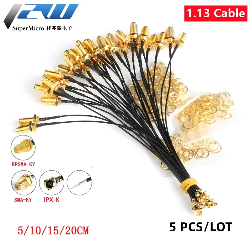 5 개/몫 IPX-SMA, SMA 커넥터 케이블 암-UFL/u.FL/IPX/IPX,RF 동축 어댑터 어셈블리 피그테일 케이블 1.13MM RP-SMA-KY