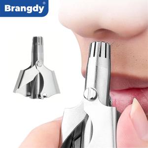 남성용 Brangdy 코 헤어 트리머 스테인레스 스틸 수동 기계식 면도기 브러시가있는 빨 수있는 제모 도구