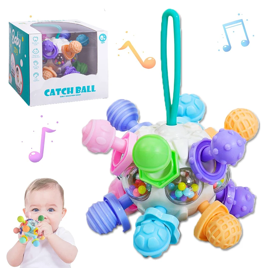 몬테소리 0-12 개월 아기 감각 딸랑이 Teether 장난감, 파악 활동 개발 실리콘 장난감, 생일 크리스마스 선물