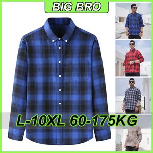 플러스 사이즈 남성 체크 셔츠 버튼다운 칼라 긴소매 가슴 포켓 체크 셔츠 캐주얼 루즈핏 포멀 비즈니스 탑 175KG