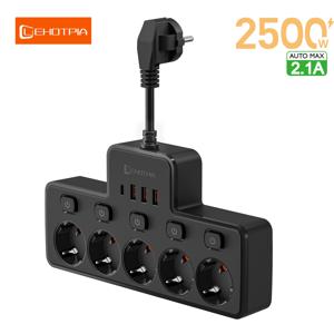 2500W EU AC 플러그 전원 스트립 독립 스위치 벽걸이 형 유럽 표준 플러그 소켓 네트워크 필터 (USB C 충전 포함)