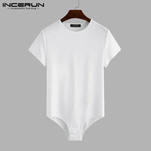 INCERUN 2024 남성 바디 슈트 솔리드 컬러 잠옷 섹시한 반소매 오목 Rompers 속옷 여름 피트니스 아늑한 남성 바디 슈트 S-5XL