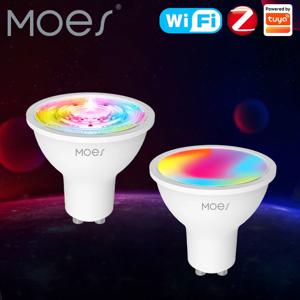 MOES Tuya ZigBee GU10 WIFI 스마트 LED 전구 RGB C+W 흰색 5W 디밍 가능 램프 스마트 라이프 APP 제어 전구 작동 Alexa/Google