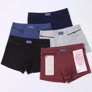 1pc 남자 주머니 속옷 도난 방지 팬티 복서 팬티 두 지퍼 주머니 코튼 팬츠 남자 복서 팬티 부티 반바지