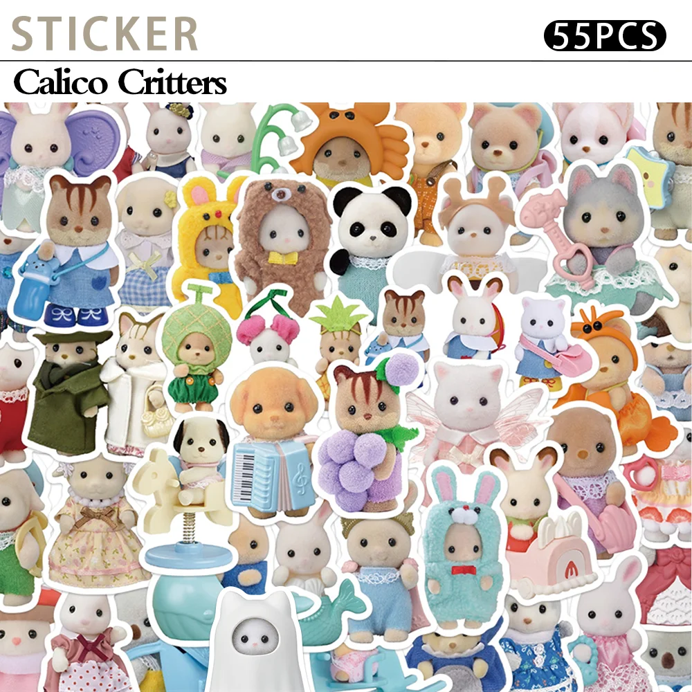 55pcs Calico 동물 스티커 노트북 스크랩북 장식 낙서 데칼 스케이트 보드 노트북 방수 스티커