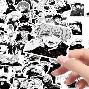 50/100PCS 애니메이션 Jujutsu Kaisen 스티커 흑백 스타일 낙서 스티커 DIY 자동차 전화 노트북 스케이트 보드 기타 스티커
