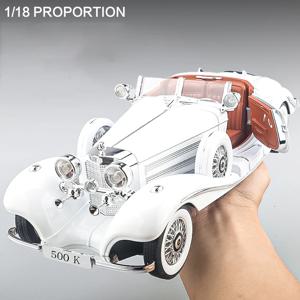 대형 체중계 1:18 벤츠 500K 클래식 자동차 모델 장난감, 충격 흡수 음악 조명 도어, 레트로 차량 모델 장식 선물