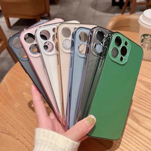iPhone 11 12 13 14 15 16 Pro Max 유리 렌즈 보호기 도금 범퍼 커버용 슬림 매트 케이스