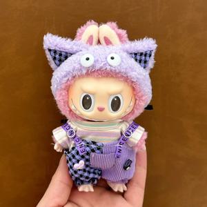 Labubu 펜던트 플러시 코튼 장난감 DIY 드레스 의상 인형 스커트 티셔츠 세트 동물 작업복 15-17cm