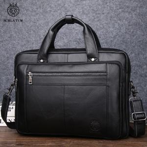 SCHLATUM 정품 가죽 Bussiness 서류 가방 남성용 블랙 럭셔리 핸드백 노트북 서류 가방 16 인치 사무용 컴퓨터 가방
