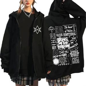 BringMe TheHorizon 지퍼 후드 BMTH 헤비 메탈 록 밴드 지퍼 업 후드 티셔츠 남성 여성 캐주얼 오버 사이즈 까마귀 자켓