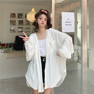 여름  여성용 루즈핏 후드 자외선 차단 셔츠 중학생 및 고등학생을 위한 얇은 에어컨 가디건 겉옷