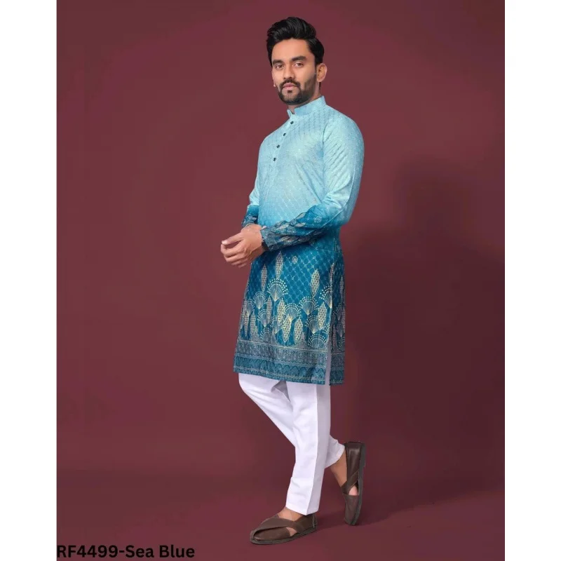 스탠드 칼라 이슬람 셔츠 남성 의류 민속 Kaftan Musulman Kurta 인도 이슬람 의류 국립 인쇄 긴 소매 셔츠