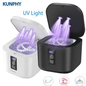 KUNPHY 치과용 초음파 리테이너 세척기, UV 라이트 디지털 타이머 포함, 틀니, 마우스가드, 얼라이너, 나이트가드용, 300ML