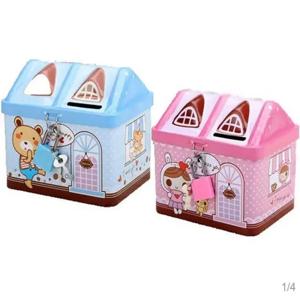 귀여운 곰 집 동전 상자 크리 에이 티브 금속 은행 통화 상자 동전 은행 어린이 저축 탱크 생일 및 크리스마스 선물 토끼