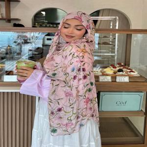 1Pcs 라마단 꽃 수채화 Hijab 여성 보헤미안 부드러운 이슬람 Hijabs 꽃 통기성 목도리 랩 스카프 Headscarf Warm